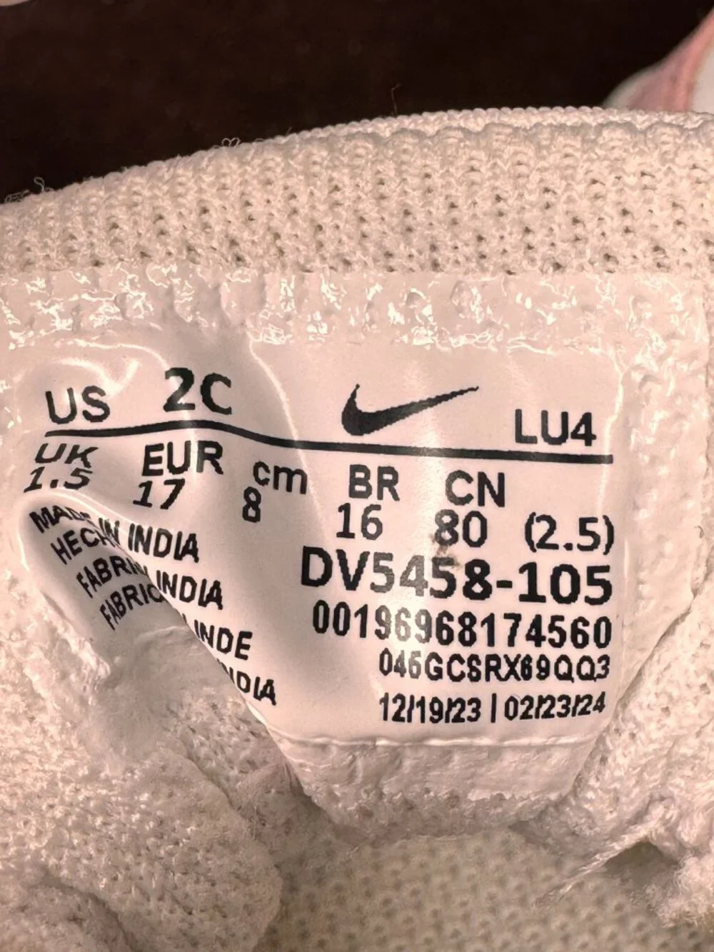 Nike Court Borough Low Recraft Toddler Sneakers White Pink Foam 2C